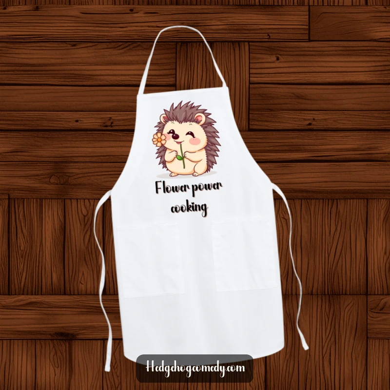 Funny Kawaii Hedgehog Apron: A cute hedgehog wobbling slightly while balancing a flower on its nose, adding playful humor to your kitchen wear.