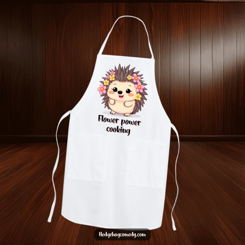 Funny kawaii hedgehog with quills decorated with colorful flowers, ideal funny gift for cooks.
