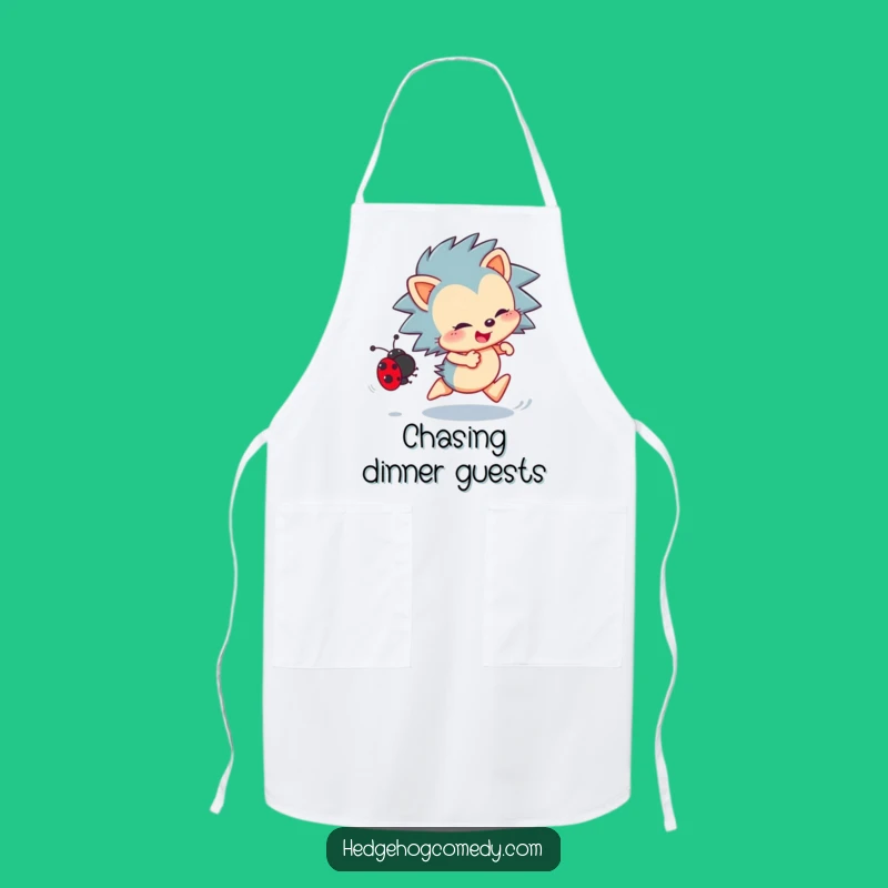 Funny Hedgehog Apron: Enthusiastic Ladybug Chase, Cute Kitchen Humor Gift