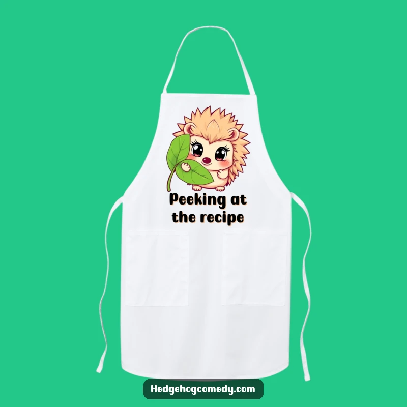 Funny Hedgehog Leaf Peek Apron: Kitchen Helper's Shy Humor Gift