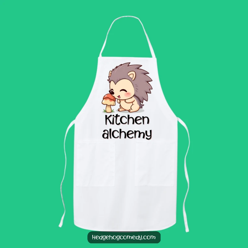 Funny Hedgehog Sniffing Mushroom Apron: Chef's Explore Kitchen Wear, Hilarious Nature Gift