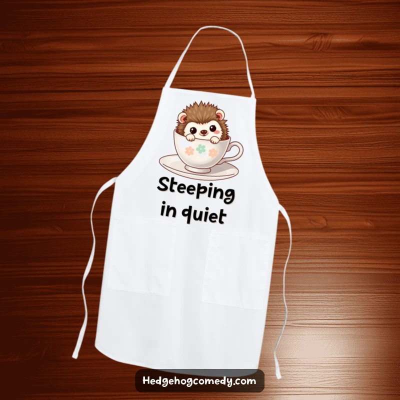 Funny Kawaii Hedgehog Apron: A shy hedgehog peeking from a teacup, adding playful charm and practicality to your kitchen wear.