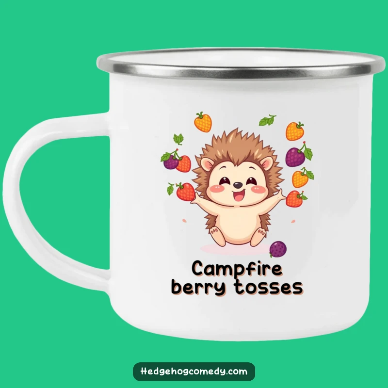 Funny Hedgehog Juggling Berries Camping Mug: Adventure Fuelled by Fun!