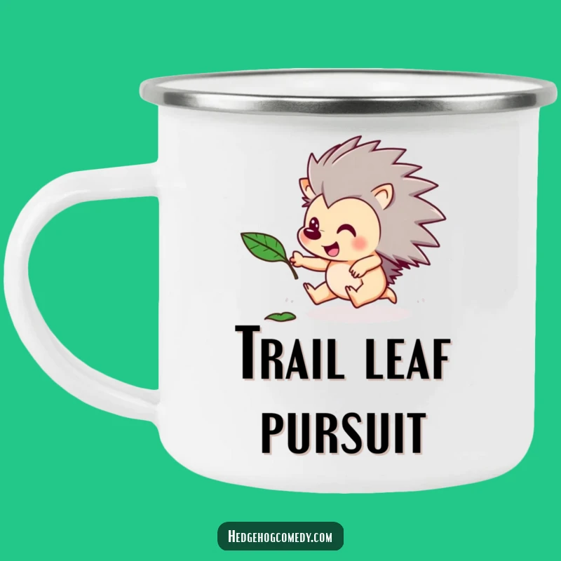 Funny Hedgehog Leaf Chase Camping Mug: Playful Outdoor Fun - Humorous Gift