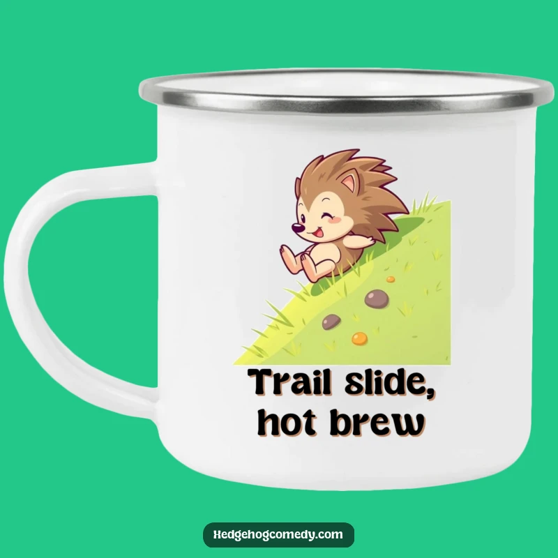 Funny Hedgehog Sliding Camping Mug: Adventure Brews, Great Gift!