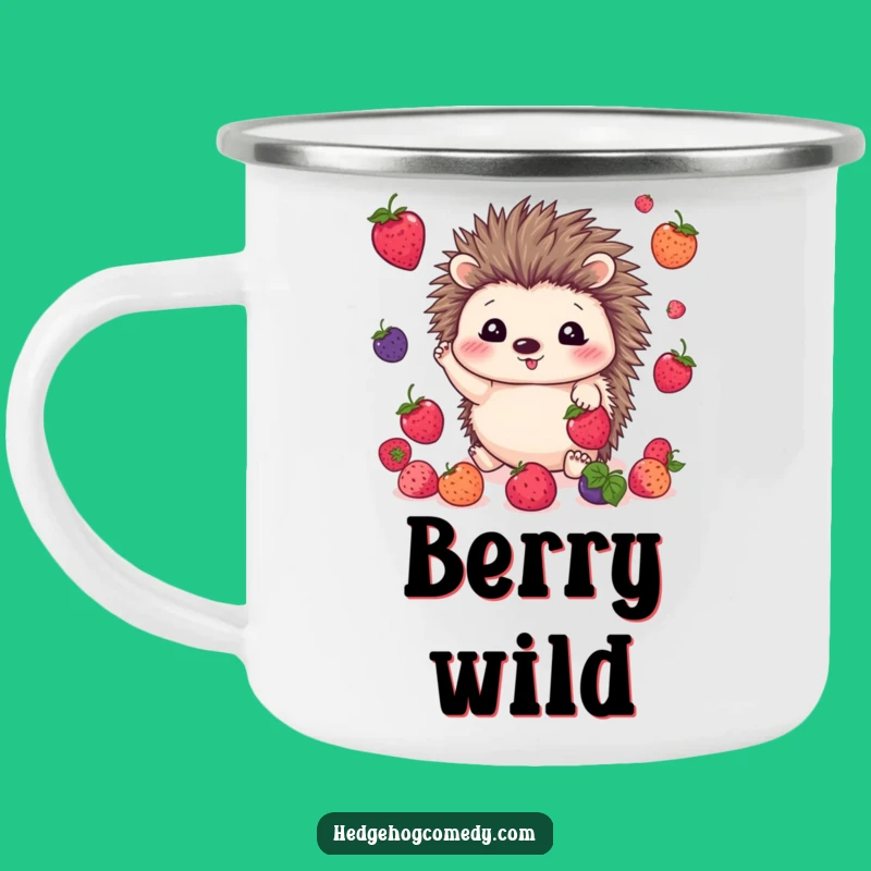 Funny Juggling Hedgehog Camp Mug: Happy Berry Adventure Cup