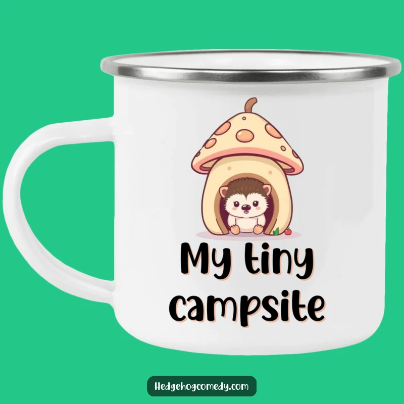 Funny Curious Hedgehog Camping Mug: Mushroom Adventure Fun, Perfect Gift