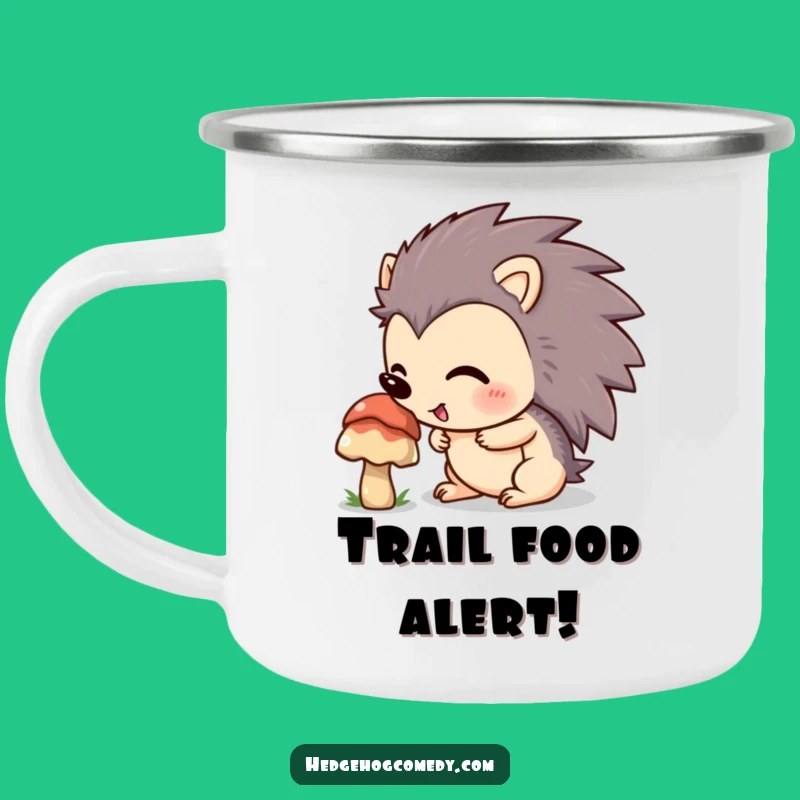 Funny Hedgehog Sniffing Mushroom Camping Mug: Outdoor Explore Cup, Hilarious Nature Gift