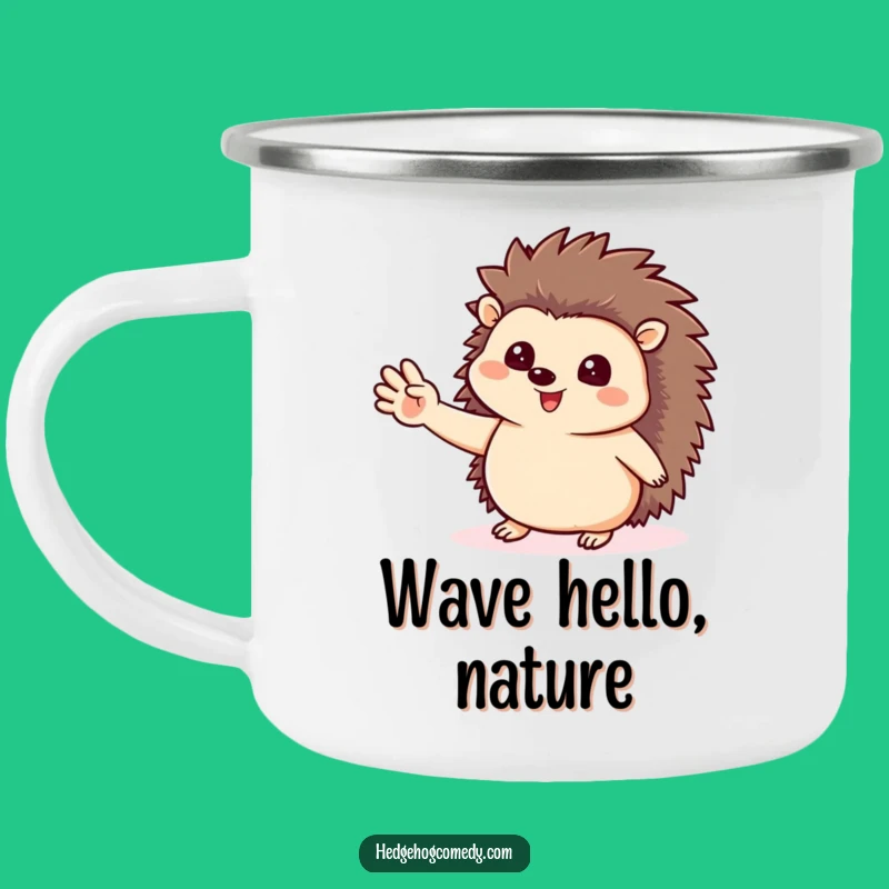 Funny Hedgehog Enamel Mug - Durable Waving Camp Cup Gift