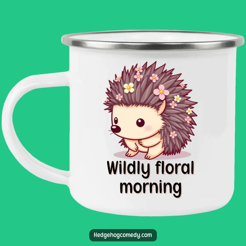 Funny Floral Hedgehog Enamel Mug - Nature Blooming Camp Cup