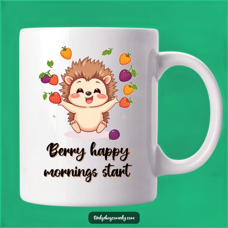 Funny Hedgehog Juggling Berries Mug - A Comical Gift for Fruit Lovers!