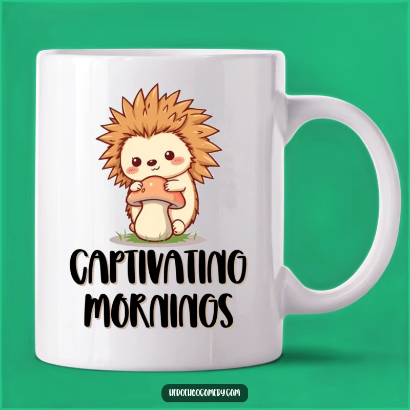 Funny Kawaii Hedgehog Mushroom Mug - Whimsical Humorous Nature Gift