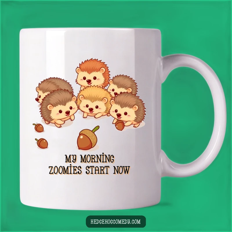 Funny Hedgehog Acorn Chase Team Mug - Hilarious Woodland Critter Gift