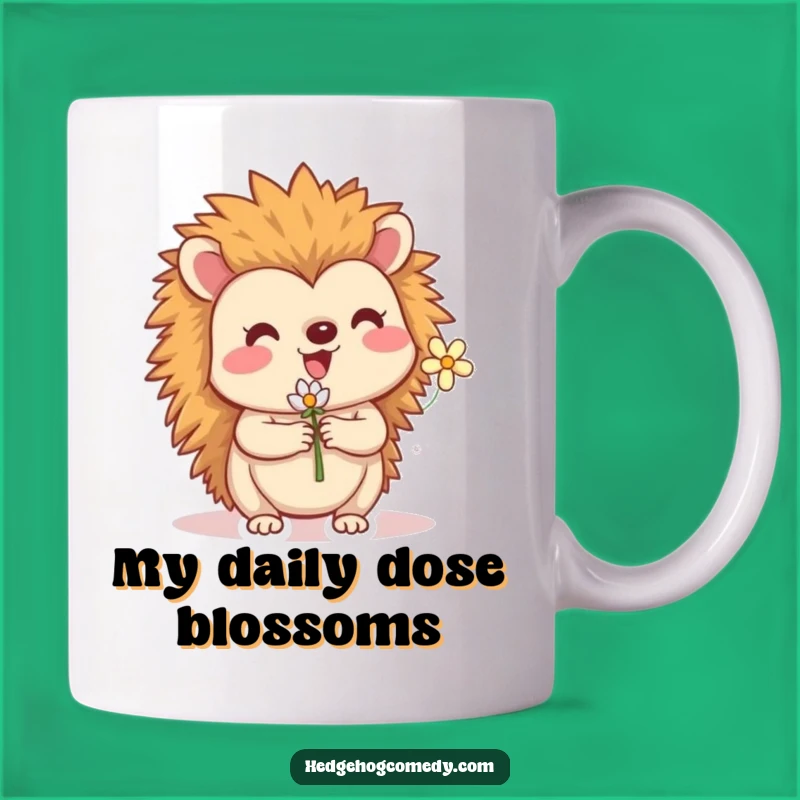 Funny Hedgehog Holding Flower Mug: Adorable and Hilarious Gift for Nature Lovers!