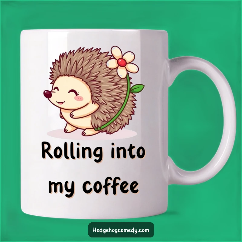 Funny Hedgehog Rolling Mug: Happy Flower Design, Adorable Gift for Nature Lovers