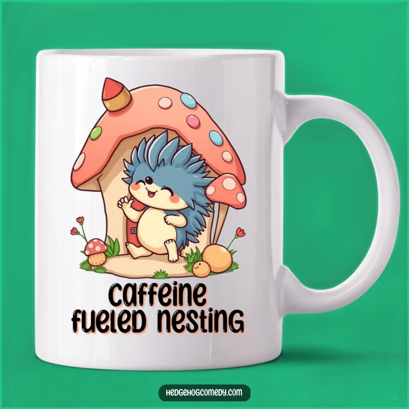 Funny Mushroom House Decorating Hedgehog Mug: Whimsical Gift for Home Lovers!