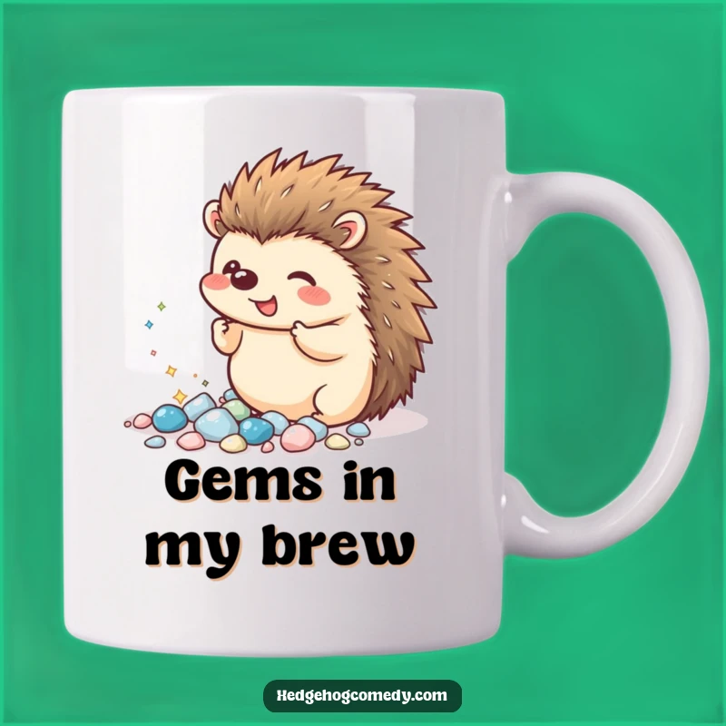 Funny Kawaii Hedgehog Pebble Collector Mug: Sparkling Treasures, Joyful Display, Funny Gift