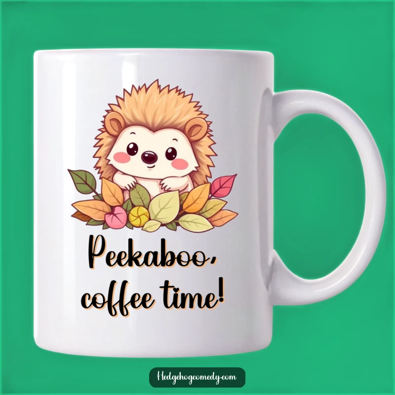 Funny Kawaii Peek-a-Boo Hedgehog Mug: Leafy Surprise Gift