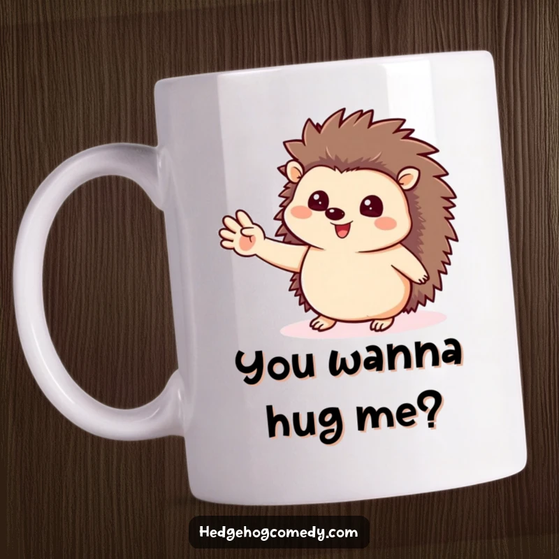 Funny hedgehog mug with a cute hedgehog giving a friendly wave with its tiny paw, perfect for hedgehog lovers.