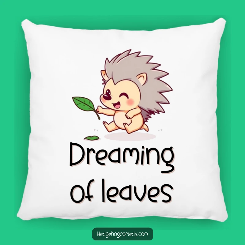 Funny Hedgehog Leaf Chase Pillow: Cozy Playful Cushion - Adorable Humorous Gift