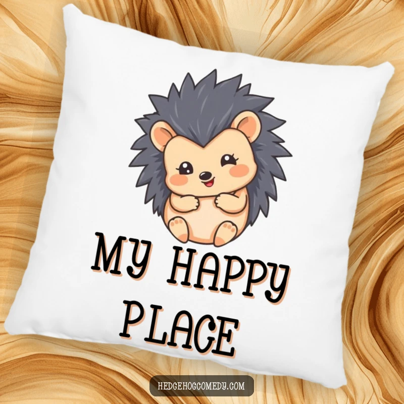 Funny pillow design of a hedgehog in a cute, round, happy ball shape. Soft, comfortable, and humorous decor.