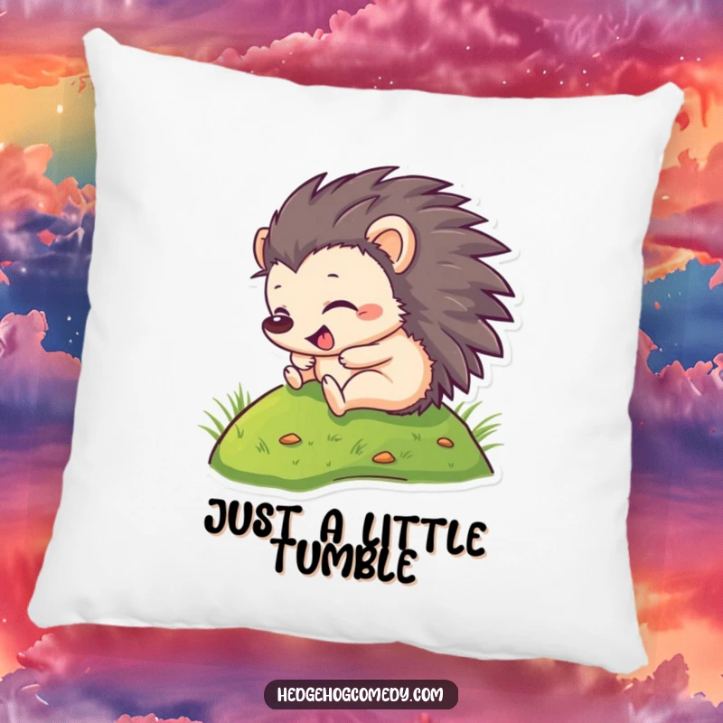 Funny Pillow: A cheerful hedgehog rolling downhill, bringing smiles and comfort. Perfect for cozying up with laughter.