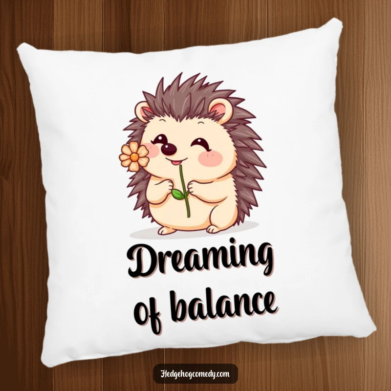 Funny Kawaii Hedgehog Pillow: A cute hedgehog attempts to balance a flower on its nose, creating a soft and humorous decorative accent.