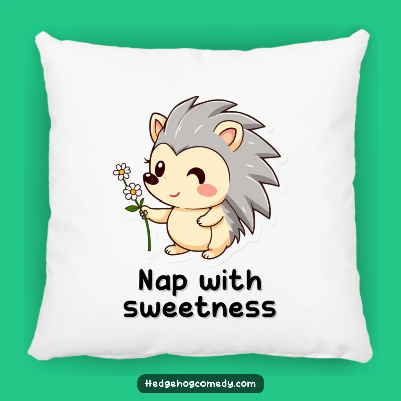 Funny Hedgehog Pillow: Cozy Cushion with Smiling Flower-Offering Hedgehog - Cute Gift