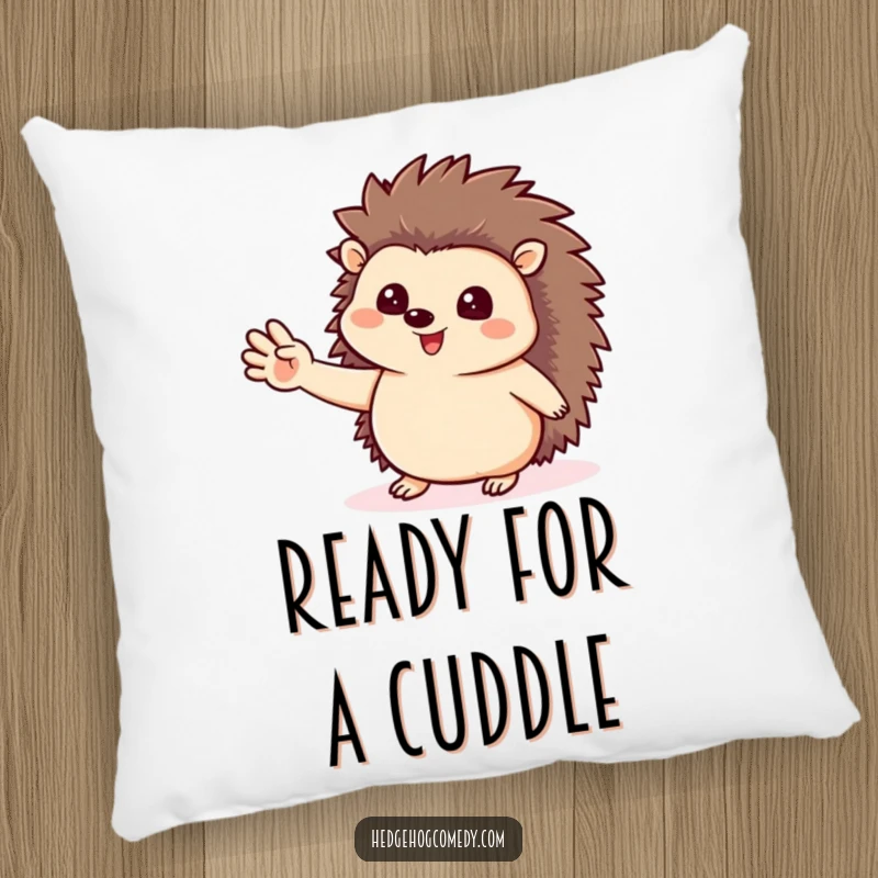 Funny soft pillow featuring a happy hedgehog giving a friendly wave, perfect for adding comfort, cuteness, and a smile to any couch.