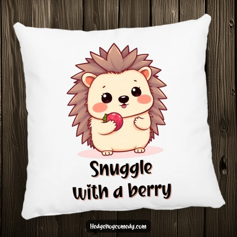 Funny Kawaii Hedgehog Pillow: A soft pillow with a shy hedgehog waving and offering a tiny berry.
