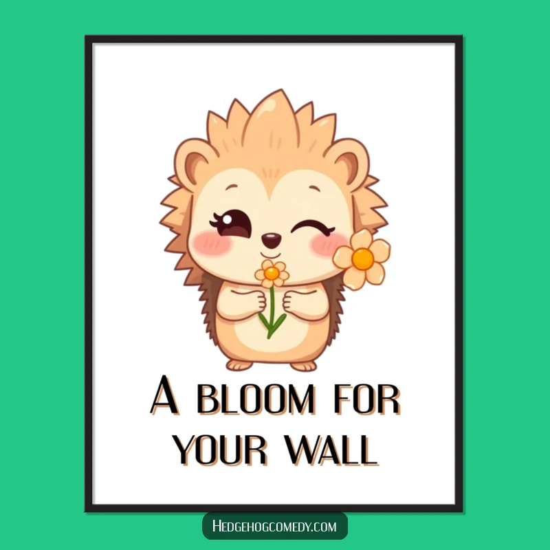 Funny Hedgehog Flower Digital Art - Instant Sweet Decor Print