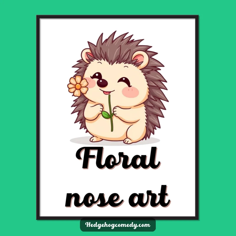 Funny Kawaii Hedgehog Flower Digital Art: Wobbly Balance Scene, Instant Decor, Humorous Art