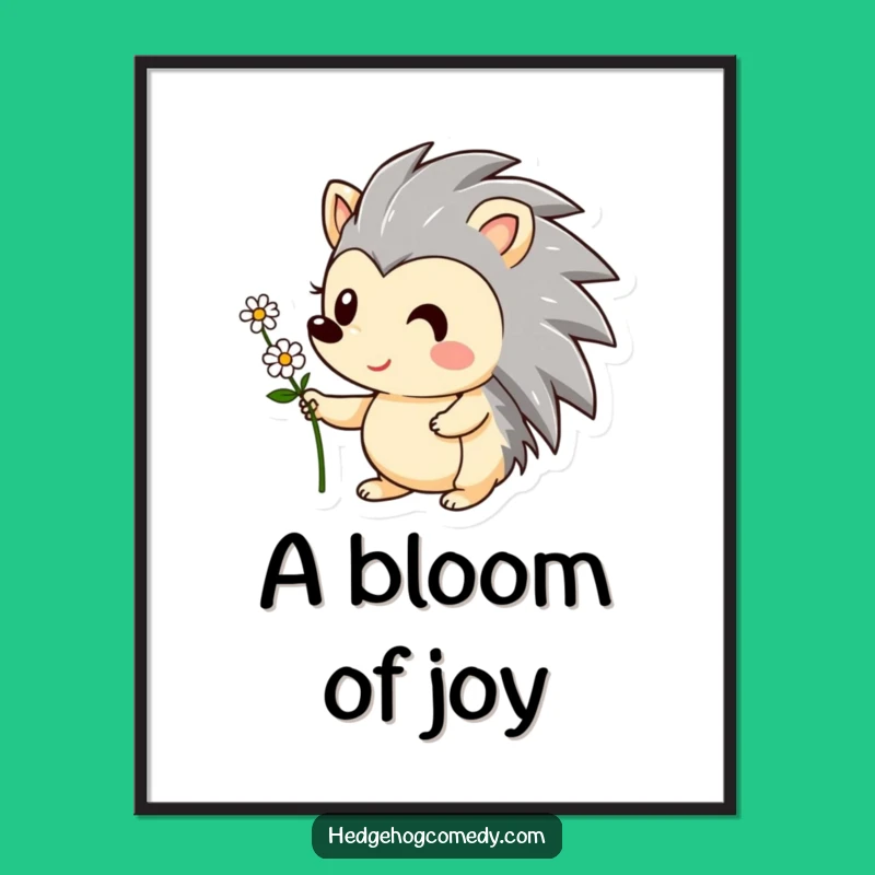 Funny Hedgehog Digital Art: Cute Flower Offering Hedgehog - Instant Joyful Gift