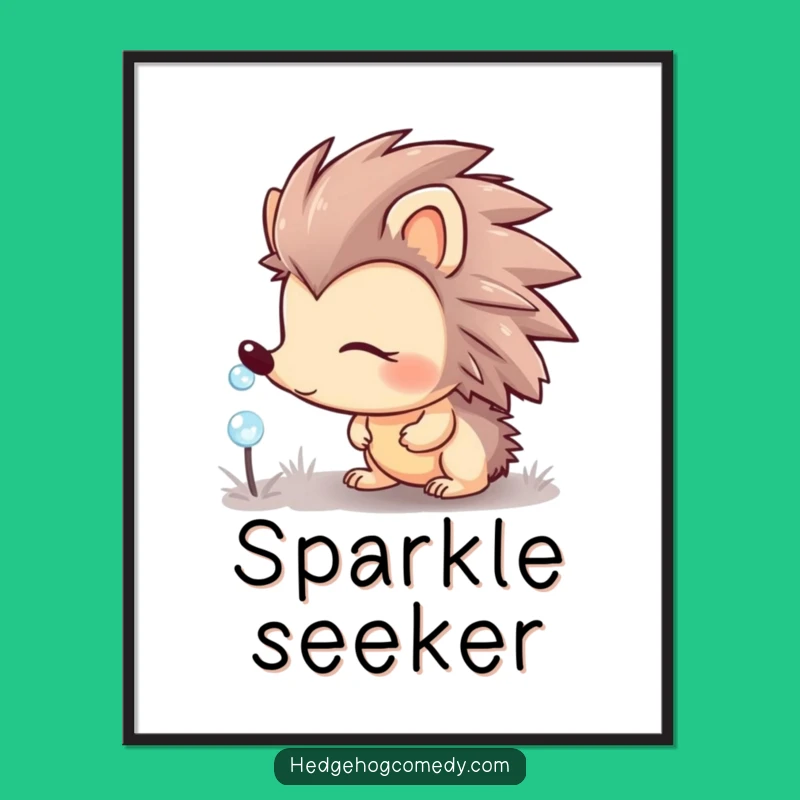 Funny Hedgehog Digital Art Print: Curious Dewdrop Moment, Instant Nature Decor