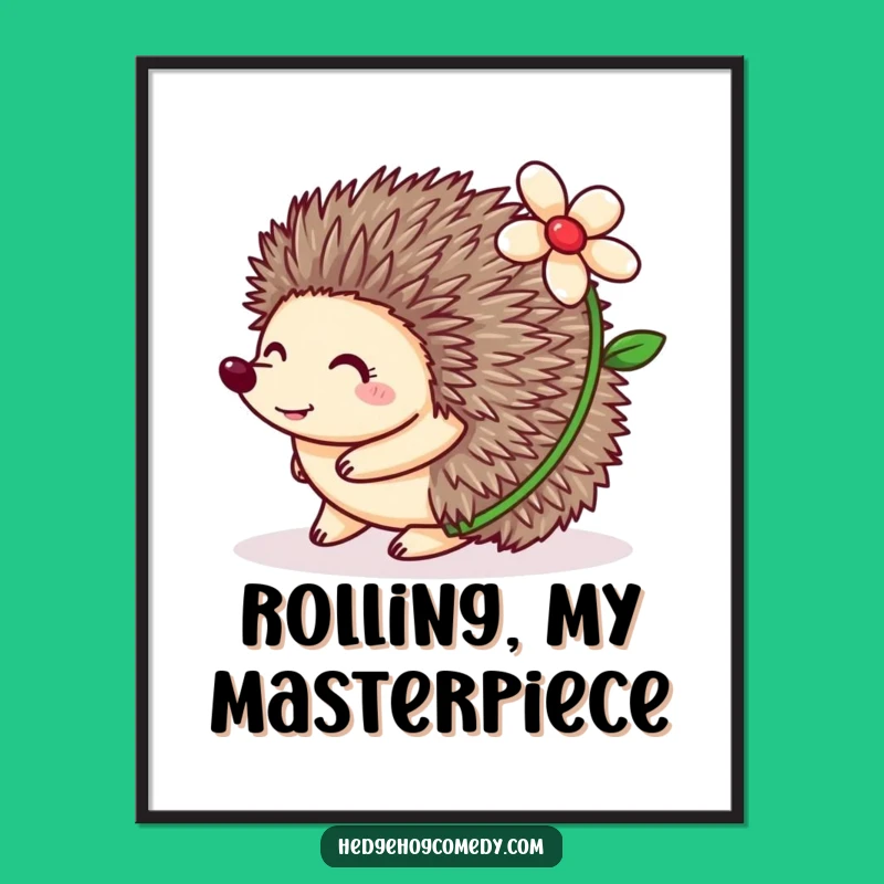 Funny Hedgehog Rolling Digital Print: Flower Art, Adorable & Humorous Decor