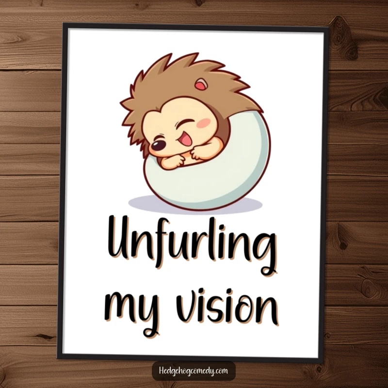 Funny Hedgehog Digital Art Print of a character excitedly uncurling from a ball, offering instant visual surprise.