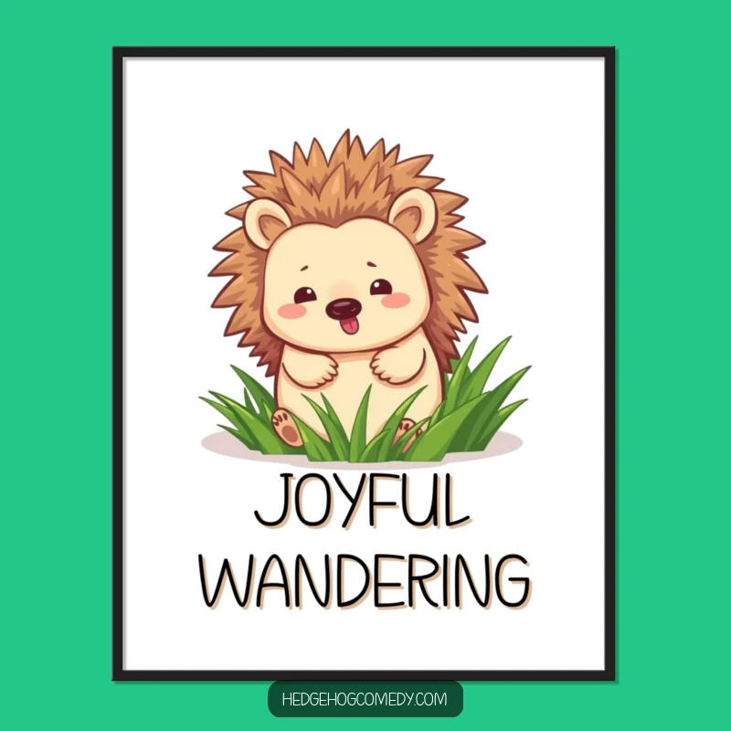 Funny Hedgehog Waddling Digital Art Print: Happy Walker Decor, Instant Joyful Gift