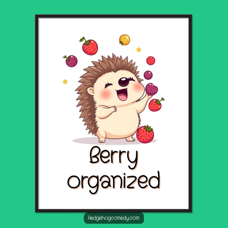 Funny Juggling Hedgehog Digital Art: Berry Skill, Perfect Instant Gift