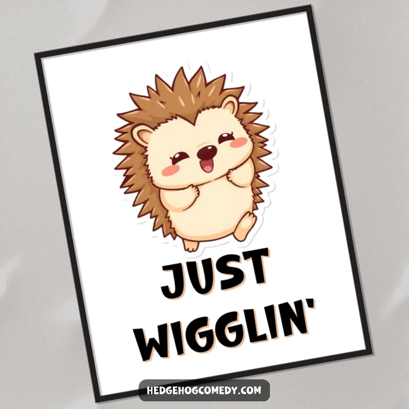 Funny Kawaii Hedgehog Digital Art: Energetic spine unfurl and playful wiggle, capturing adorable, humorous motion. Perfect funny gift.