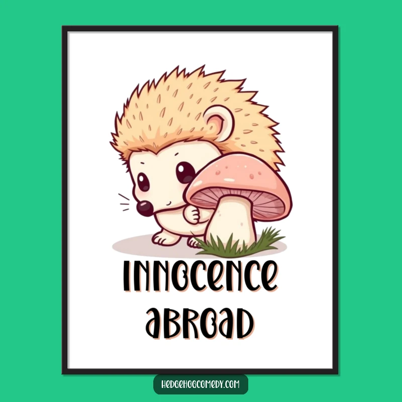 Funny Kawaii Hedgehog Digital Art: Mushroom Curiosity - Instant Enchantment!