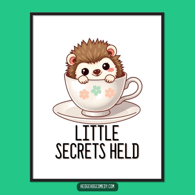 Funny Kawaii Hedgehog Digital Art: Adorable Teacup Scene, Instant Download, Humorous Decor