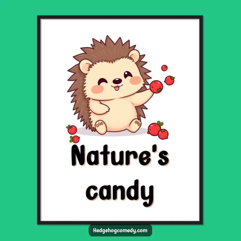 Funny Kawaii Hedgehog Berry Juggling Digital Art - Adorable Prickly Friend Art for Instant Cheer Gift