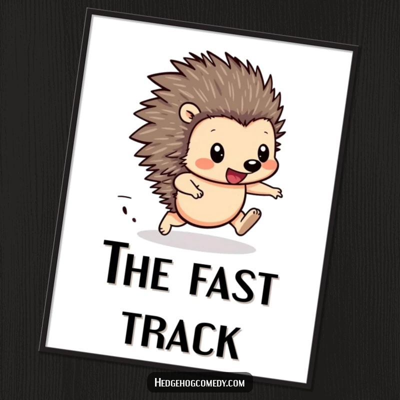 Funny Hedgehog Racing Digital Art: High-resolution artwork of a determined hedgehog racing, capturing focused speed and happiness.