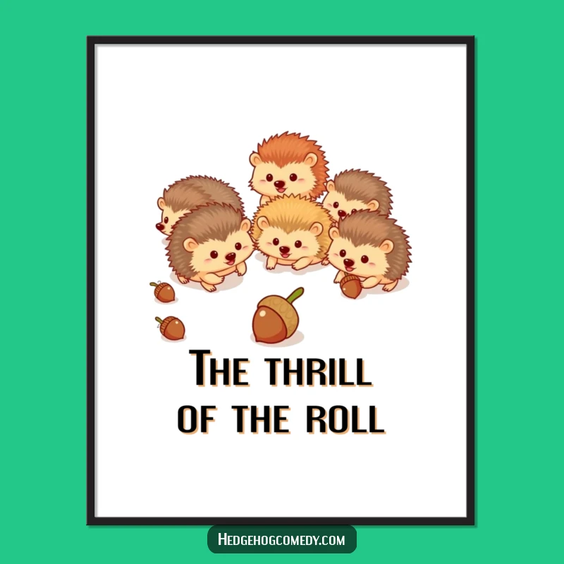 Funny Hedgehog Acorn Chase Digital Print - Whimsical Wall Decor