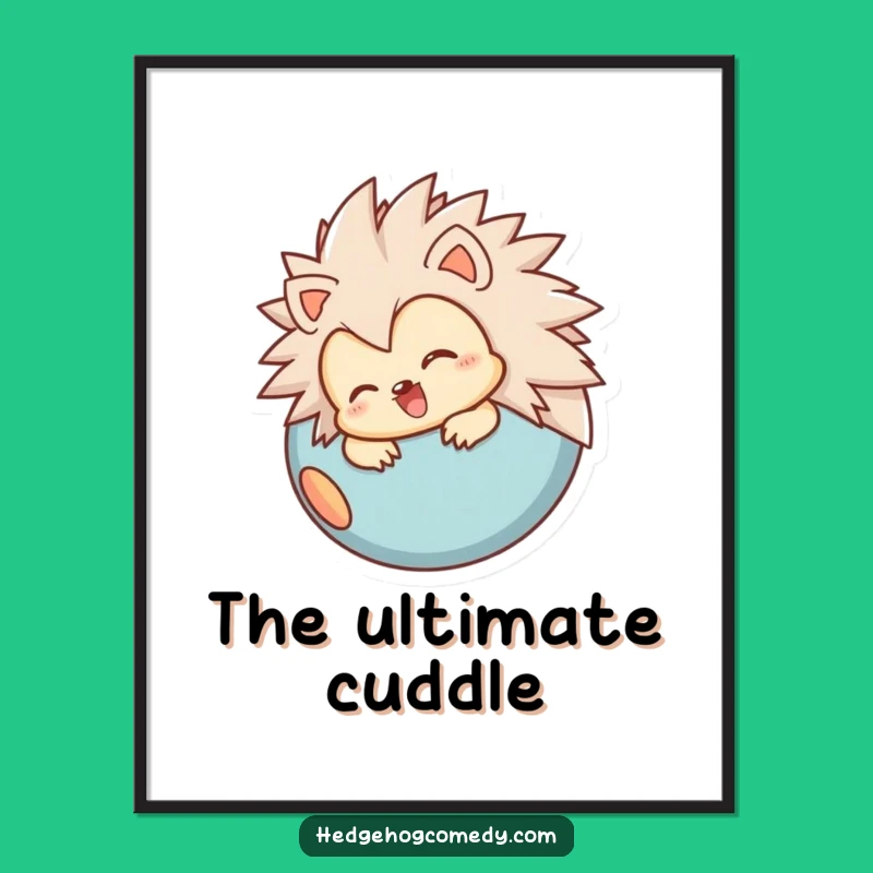 Funny Hedgehog Digital Art: Joyful Rolling Ball Character, Whimsical Funny Gift for Walls