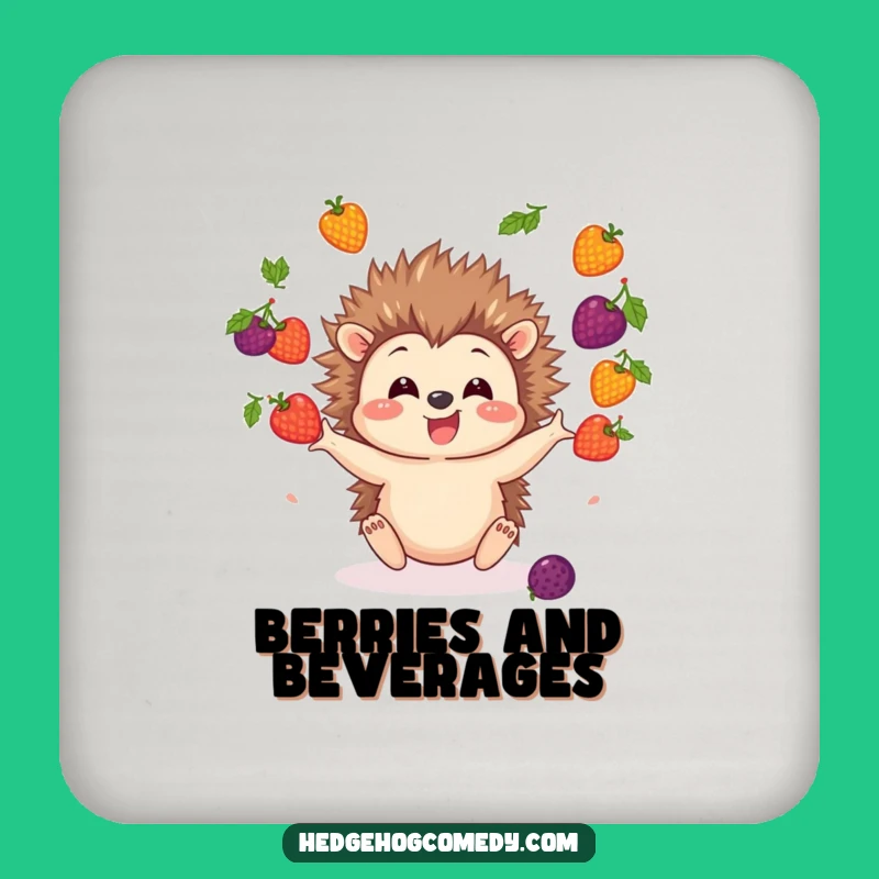 Funny Hedgehog Juggling Berries Coaster: Protect Surfaces with Fun!