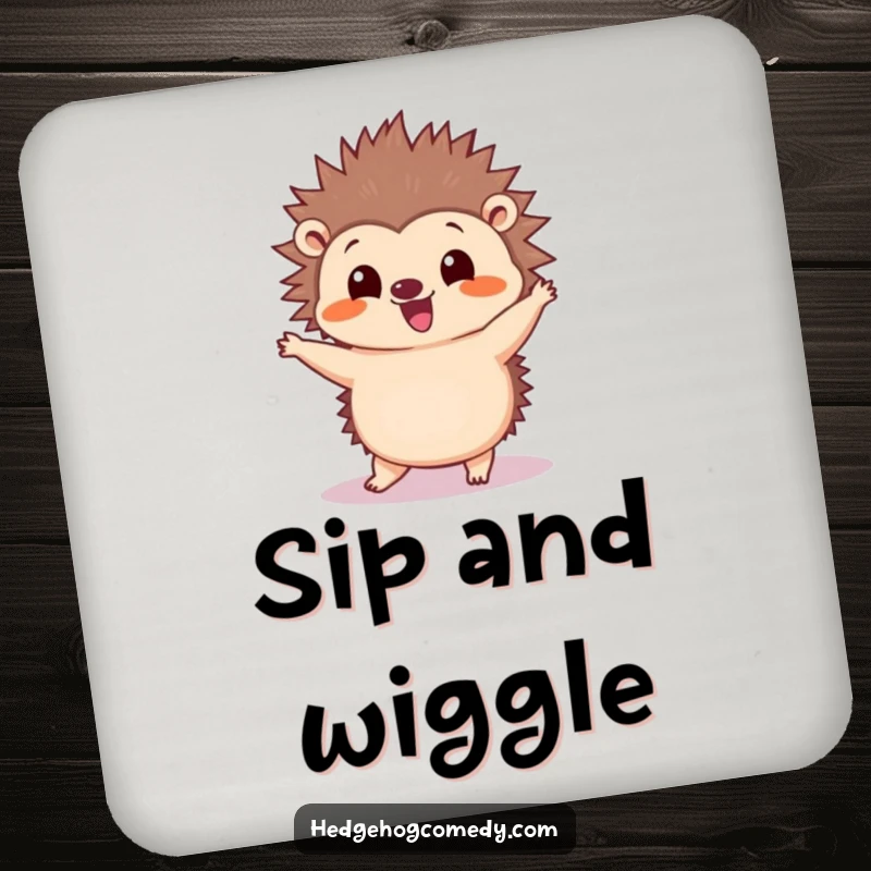 Funny Kawaii Hedgehog Coaster: A cute hedgehog wiggles its quills while doing a silly dance on this fun drink coaster.