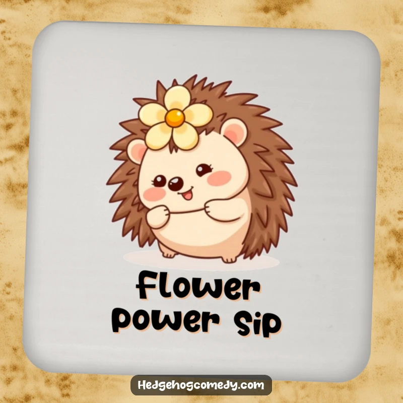 Funny Kawaii Hedgehog Coaster: A cute hedgehog with a flower rolls playfully on this protective and cheerful drink coaster.