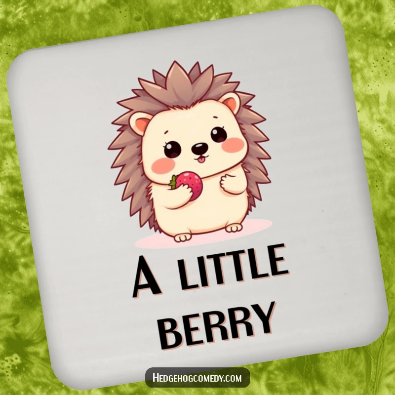 Funny Kawaii Hedgehog Coaster: A shy hedgehog waves and offers a tiny berry on this cute and protective drink coaster.