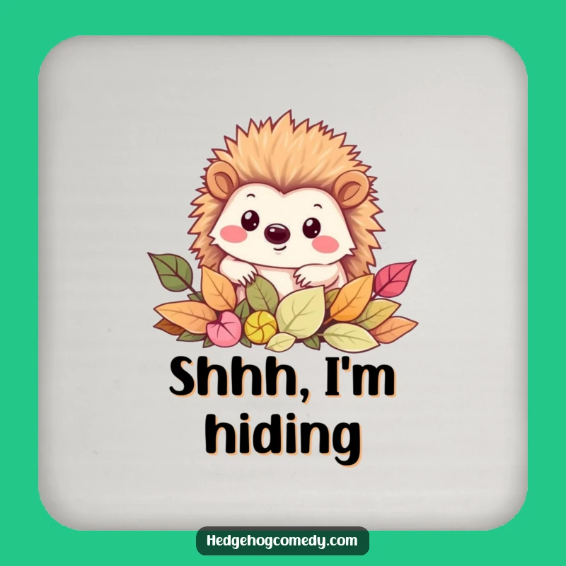 Funny Kawaii Peek-a-Boo Hedgehog Coaster: Leafy Table Protector Gift